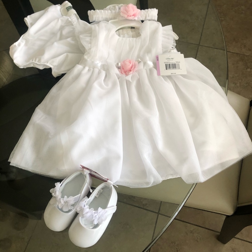 White and Pink Kids Dress Set